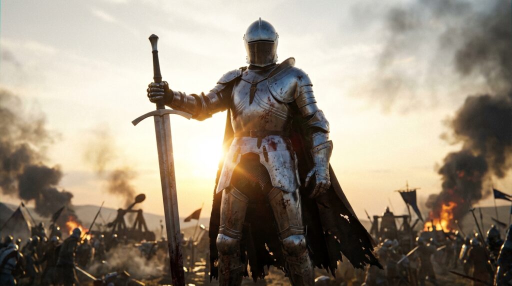 웅장한 판타지 영웅 (로우 앵글 + 백라이트)