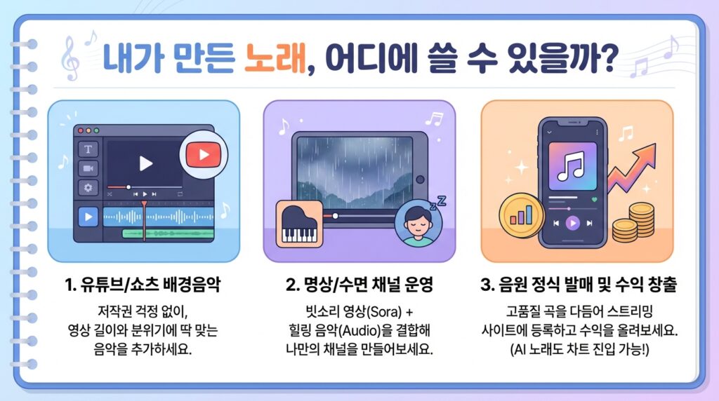 AI 작곡 프로그램, 저작권 없는 유튜브 BGM 10초 만에 만들기 : 수노(Suno) vs 우디오(Udio) 4 ai 음원 활용법